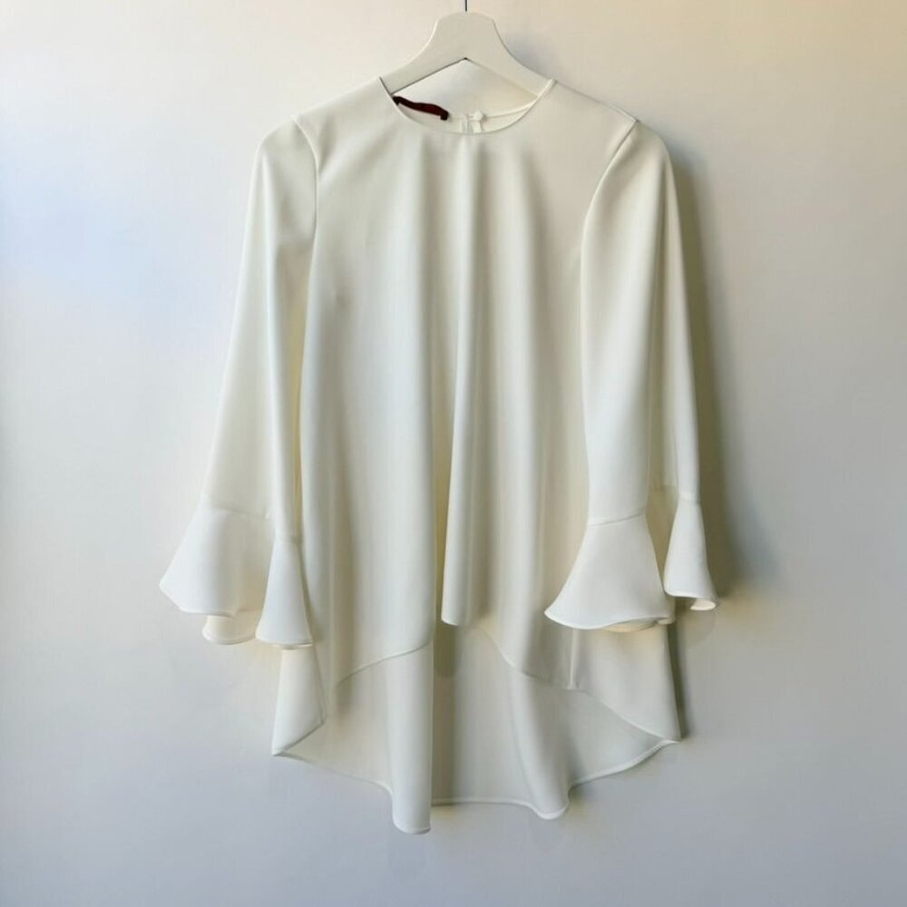 Carolina Herrera White Crepe Bell Sleeve Top Size XS